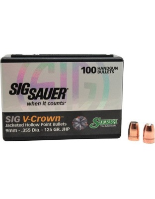 Sierra Bullets 9mm .355 - 125gr Jhp Sig V-crown 100ct