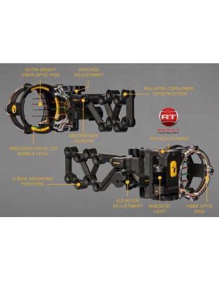 Trophy Ridge Bow Sight React - H4 4-pin .019 Rh Black