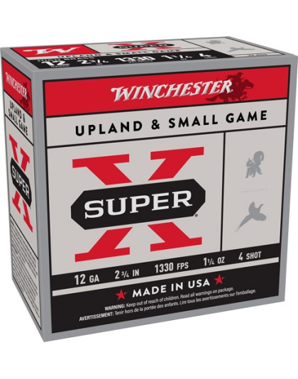 Winchester Ammunition Super-X 12 Gauge 2.75" 1-1/4 Ounce #4 1330 Feet Per Second 25 Rounds
