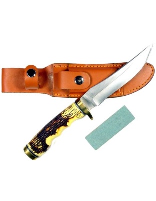 Ruko Fixed Blade Hunting Knife 5" Delrin Deer Horn Handle