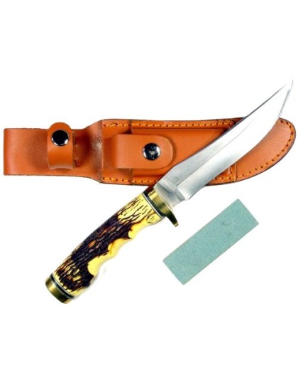Ruko Fixed Blade Hunting Knife 5" Delrin Deer Horn Handle