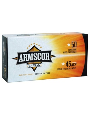 Armscor 45 Automatic Colt Pistol 230 Grain Full Metal Jacket 50 Rounds 20 Boxes per Case Made in USA