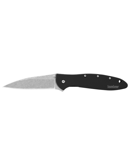 Kershaw Ken Onion Leek Folding Knife 3" Stonewashed Drop Point Blade Black