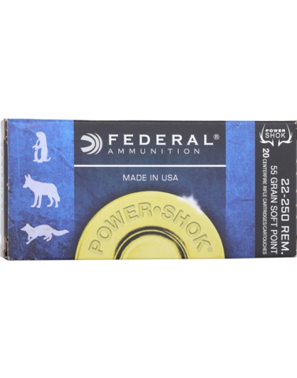 Federal Power-Shok 22-250 Rem 55 Grain Sp 20 Rounds 10 Boxes per Case