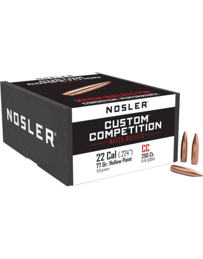 Nosler Bullets 22 Caliber.224 77 Grain Hp-Bt Custom Comp. 250 Count