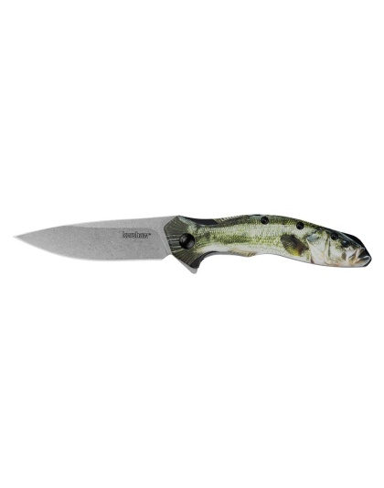 Kershaw Shoreline Bass Folding Knife 3" Drop Point Blade Green Bass
