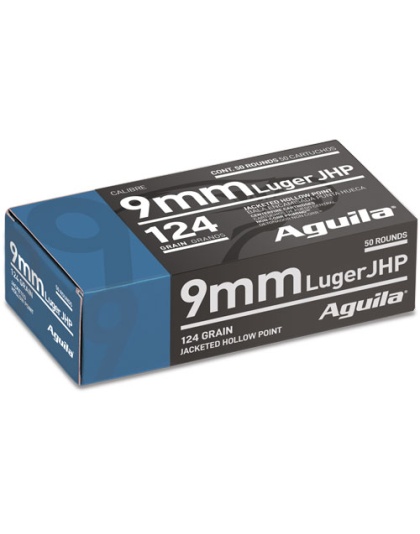 Aguila 9 mm Luger 124 Grain Jacketed Hollow Point 50 Rounds 10 Boxes per Case