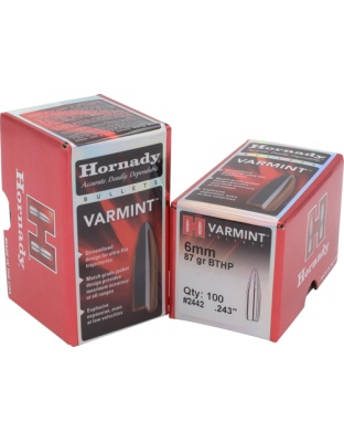 Hornady Bullets 6 mm.243 87 Grain Jacketed Hollow Point-Bt 100 Count 25 Boxes per Case