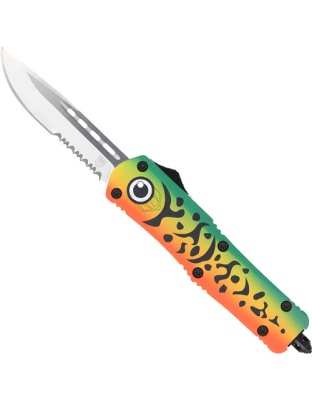 Cobratec Knives Medium FS3 Out-the-Front Green Lure 3" Drop Point Serrated Stainless Steel