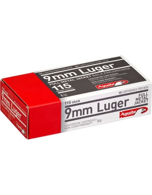 Aguila 9 mm Luger 115 Grain Full Metal Jacket-Round Nose 50 Rounds 20 Boxes per Case