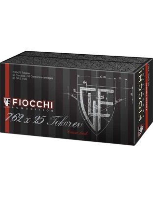 Fiocchi 7.62X25 Tokarev 85 Grain Full Metal Jacket 50 Rounds 20 Boxes per Case