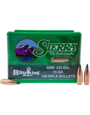 Sierra Bullets 6 mm .243 70 Grain Blitzking 100 Count