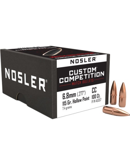 Nosler Bullets 6.8 mm .277 115 Grain Hollow Point Boat Tail Custom Competition. 100 Count