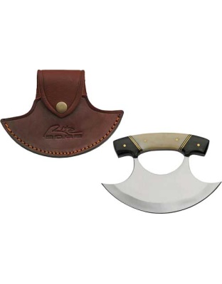 Szco Rite Edge 6" Horn & Bone Handle Ulu with Leather Sheath
