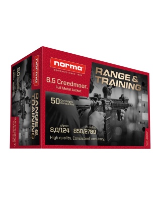 Norma Range & Training Rifle Ammunition 6.5 Creedmoor 124gr FMJ 2789 fps 50/ct