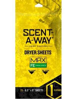 Hunters Specialties Dryer Sheets Scent-A-Way Max Oderless 6.5"X9" Earth 15P