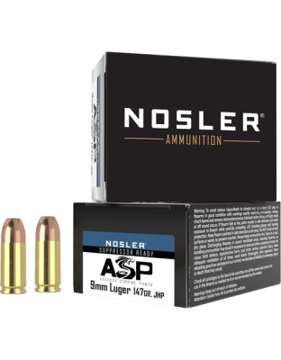 Nosler Bullets 9 mm 147 Grain Asp Jacketed Hollow Point Subsonic 20 Rounds 20 Boxes per Case