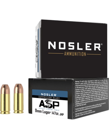 Nosler Bullets 9 mm 147 Grain Asp Jacketed Hollow Point Subsonic 20 Rounds 20 Boxes per Case