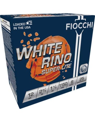 Fiocchi White Rino 12 Gauge 2.75" 1-1/8 Ounce #8 1150 Feet Per Second 250 Rounds Case