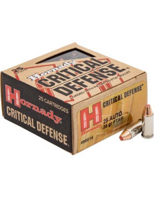 Hornady Critical Defense 25 Automatic Colt Pistol 35 Grain Ftx 25 Rounds 10 Boxes per Case