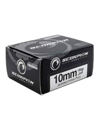 Scorpion Ammo 10 mm 180 Grain Jacketed Hollow Point 20 Rounds 10 Boxes per Case