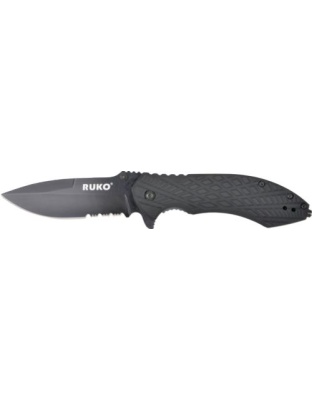 Ruko Folder Serrated 3.25" Black Handle Clamshell