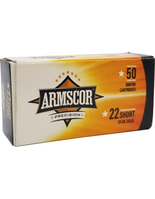 Armscor 22 Short 29 Grain Plated Lead-Round Nose 1095 Feet Per Second 50 Rounds 100 Boxes per Case