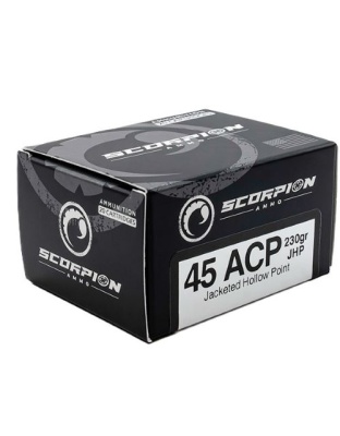 Scorpion Ammo 45ACP 230 Grain Jacketed Hollow Point 20 Rounds 10 Boxes per Case