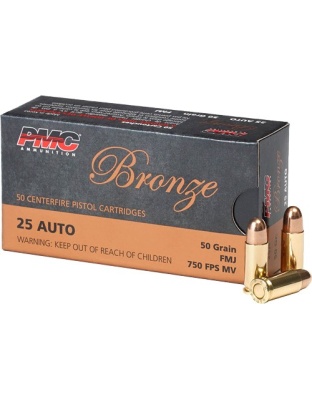 PMC 25 Automatic Colt Pistol 50 Grain Full Metal Jacket-Round Nose 50 Rounds 20 Boxes per Case