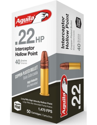 Aguila Interceptor.22 LR 40 Grain Lead-Hollow Point 1000 Rounds Case Lot
