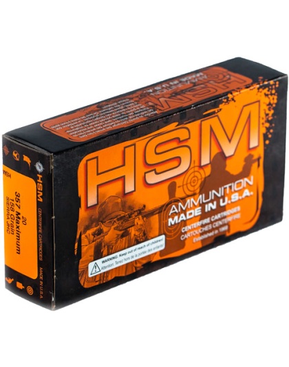 HSM Ammo 357 Maximum 158 Grain Jacketed Hollow Point 20 Rounds 25 Boxes per Case