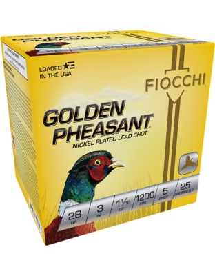 Fiocchi Golden Pheasant 28 Gauge 3" 1-1/16 Ounce #5 25 Rounds 10 Boxes per Case