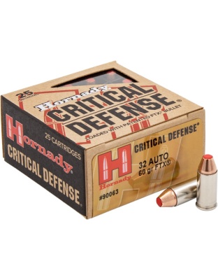 Hornady Critical Defense 32 Automatic Colt Pistol 90 Grain Ftx 25 Rounds 10 Boxes per Case