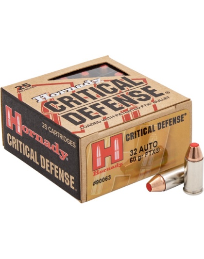 Hornady Critical Defense 32 Acp 90 Grain Ftx 25 Rounds 10BX/Cs