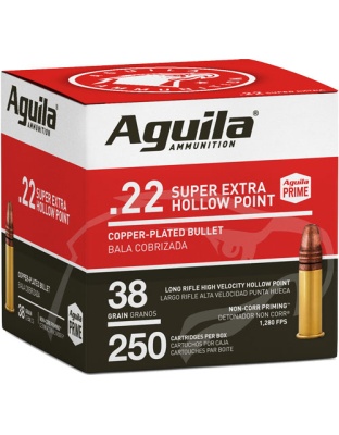 Aguila High-Vel.22 LR 38 Grain Plated Hollow Point 1280 Feet Per Second 250 Rounds 8 Boxes per Case