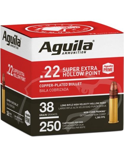 Aguila High-Vel.22 LR 38 Grain Plated Hollow Point 1280 Feet Per Second 250 Rounds 8 Boxes per Case