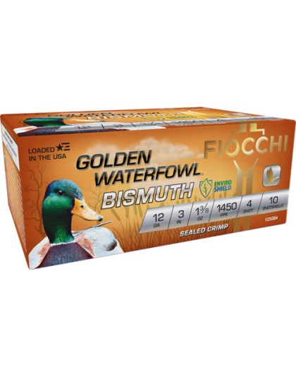 Fiocchi Golden Bismuth 12 Gauge 3" 1-3/8 Ounce #4 1450 Feet Per Second 10 Rounds