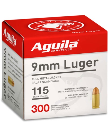 Aguila 9 mm Luger 115 Grain Full Metal Jacket-Round Nose 300 Rounds 4 Boxes per Case