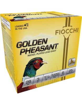 Fiocchi Golden Pheasant 28 Gauge 3" 1-1/16 Ounce #6 25 Rounds 10 Boxes per Case