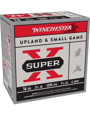 Winchester Ammunition Super-X 16 Gauge 2.75" 1-1/8 Ounce #4 1295 Feet Per Second 25 Rounds