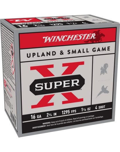 Winchester Ammunition Super-X 16 Gauge 2.75" 1-1/8 Ounce #4 1295 Feet Per Second 25 Rounds