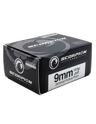 Scorpion Ammo 9 mm Luger 147 Grain Jacketed Hollow Point 20 Rounds 10 Boxes per Case