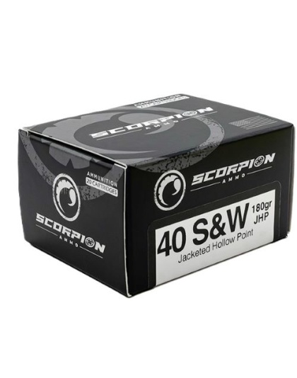 Scorpion Ammo 40 Smith & Wesson 180 Grain Jacketed Hollow Point 20 Rounds 10 Boxes per Case