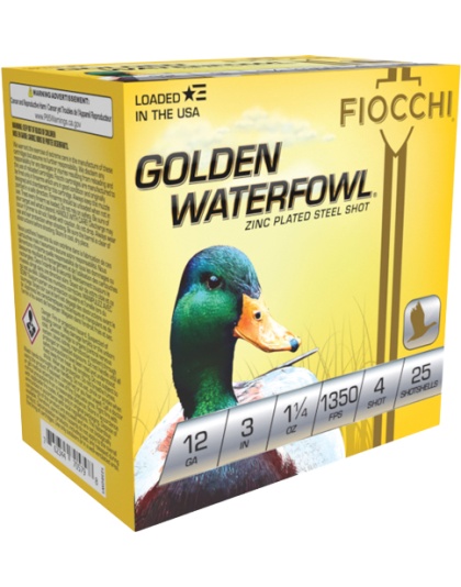 Fiocchi Golden Waterfowl 12 Gauge 3" 1-1/4 Ounce #4 25 Rounds 10 Boxes per Case