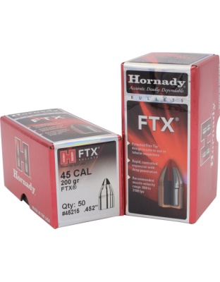 Hornady Bullets 45 Caliber.452 200 Grain Ftx 50 Count 25 Boxes per Case