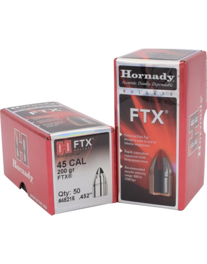 Hornady Bullets 45 Caliber.452 200 Grain Ftx 50 Count 25 Boxes per Case