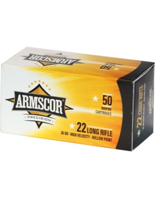 Armscor 22LR 36 Grain Plated Lead-Hollow Point High-Vel 50 Rounds 100 Boxes per Case