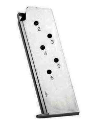 MEC-Gar Magazine 1911 Officers.45 Automatic Colt Pistol 6 Rounds Nickel