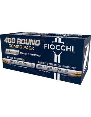 Fiocchi 5.7X28 300 Rounds 40 Grain Full Metal Jacket 100 Rounds 62 Grain Full Metal Jacket Combo Pack
