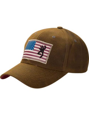 Browning Cap Liberty Wax Flag Buck Mark Logo Dark Brown Adjustable
